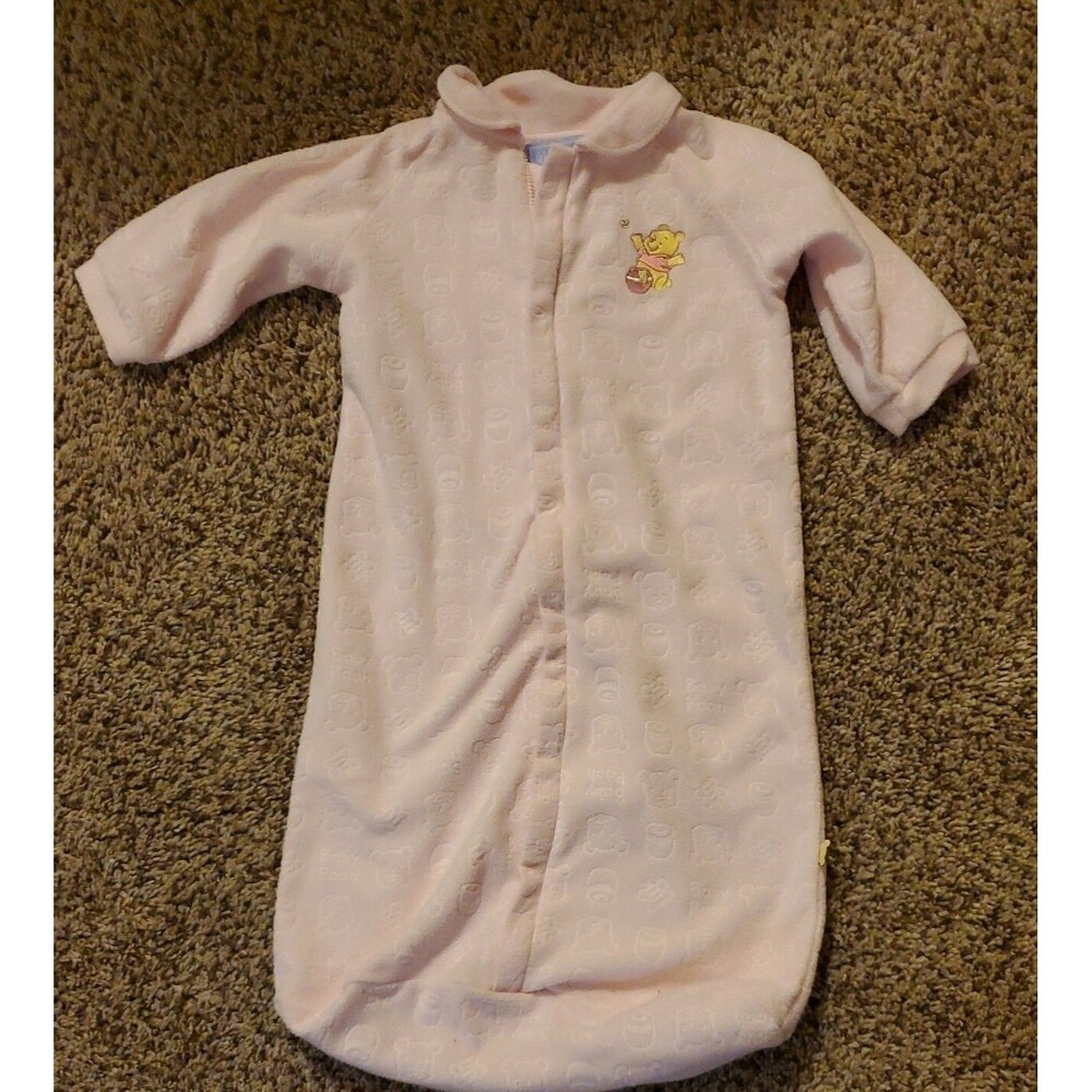 girl's walt disney 0-6 month pink winter layette sleepwear pooh